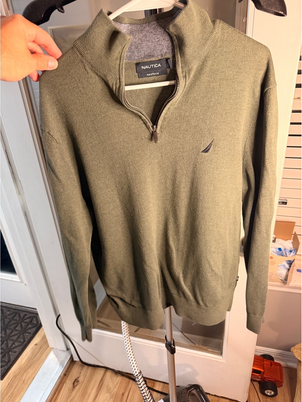 Nautica Navtech Olive Quarter Zip Sweater
